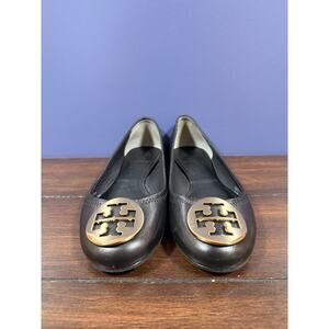 Tory Burch Reva Ballerina Flats Black Gold Logo Women’s US 7 M EU 38